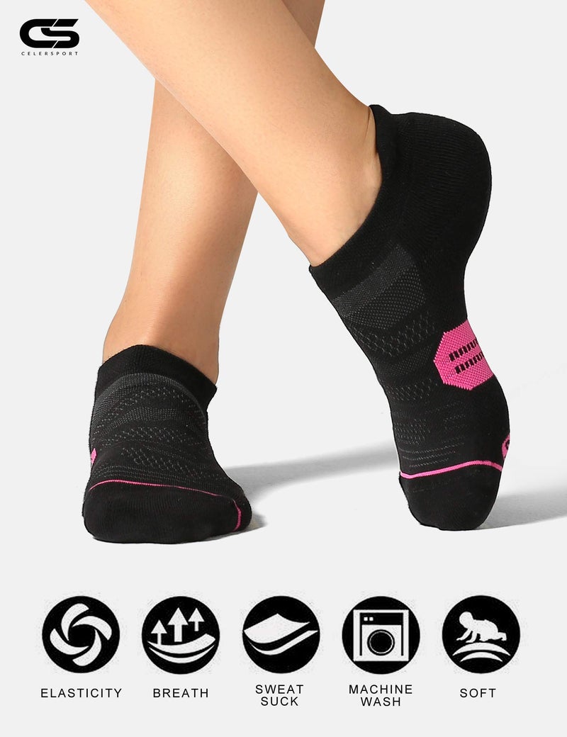 CS CELERSPORT 6 Pack Women's Ankle Running Socks Cushioned Low Cut Tab Athletic Sport Compression Socks, Black Mixed, Small - Image 4